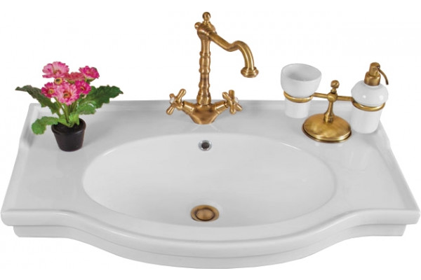 Тумба с раковиной La Beaute Classic Michel 80 слоновая кость матовый, фурнитура бронза, напольная, с дверками