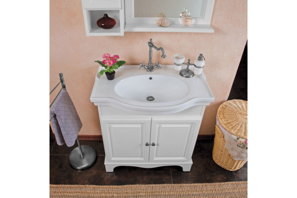 Тумба с раковиной La Beaute Classic Michel 80 белый матовый, фурнитура серебро, напольная, с дверками