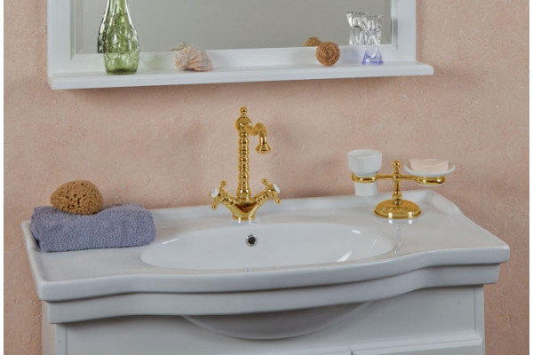 Тумба с раковиной La Beaute Classic Michel 100 белый матовый, фурнитура золото, напольная, с дверками