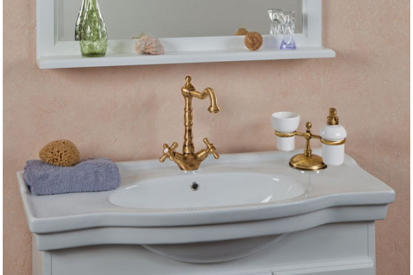 Тумба с раковиной La Beaute Classic Michel 100 белый матовый, фурнитура бронза, напольная, с дверками