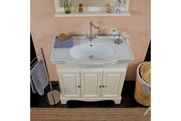 Тумба с раковиной La Beaute Classic Michel 90 слоновая кость матовый, фурнитура серебро, напольная, с дверками