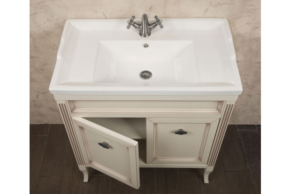 Тумба с раковиной La Beaute Classic Vivien Porta 80 слоновая кость с патиной, фурнитура серебро, напольная, с дверками