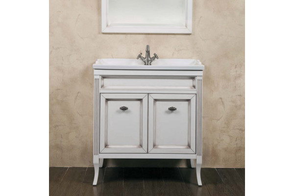 Тумба с раковиной La Beaute Classic Vivien Porta 80 белый с патиной, фурнитура серебро, напольная, с дверками