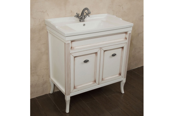 Тумба с раковиной La Beaute Classic Vivien Porta 80 белый с патиной, фурнитура серебро, напольная, с дверками