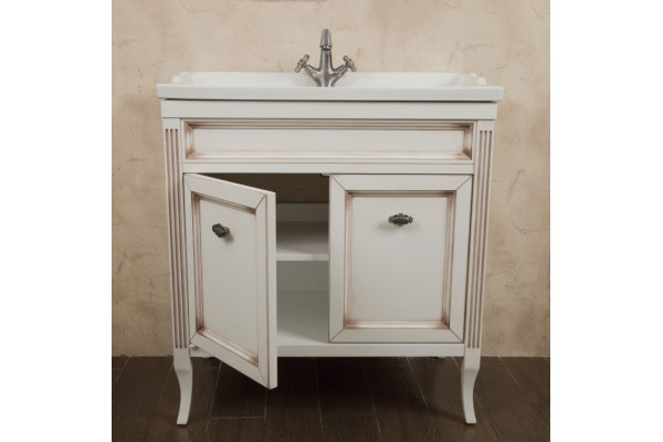 Тумба с раковиной La Beaute Classic Vivien Porta 80 белый с патиной, фурнитура серебро, напольная, с дверками