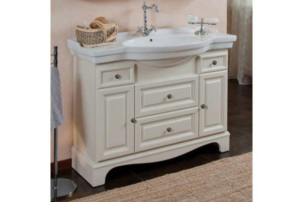 Тумба с раковиной La Beaute Classic Michel 120 слоновая кость матовый, фурнитура серебро, напольная, с доводчиками