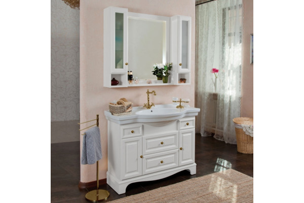 Тумба с раковиной La Beaute Classic Michel 120 белый матовый, фурнитура бронза, напольная, с доводчиками