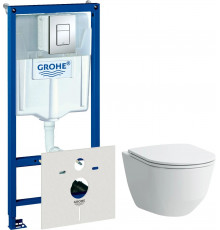 Комплект Инсталляция Grohe Rapid SL 4 в 1 с кнопкой смыва + Унитаз Laufen Pro Rimless безободковый + Шумоизоляция, цвет белый, бачок 3/6 л
