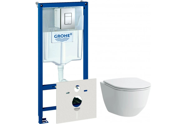 Комплект Инсталляция Grohe Rapid SL 4 в 1 с кнопкой смыва + Унитаз Laufen Pro Rimless безободковый + Шумоизоляция, цвет белый, бачок 3/6 л