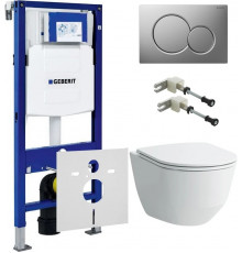 Комплект Инсталляция Geberit Duofix UP320 с кнопкой смыва + Унитаз Laufen Pro Rimless безободковый + Шумоизоляция, цвет белый, бачок 3/6 л