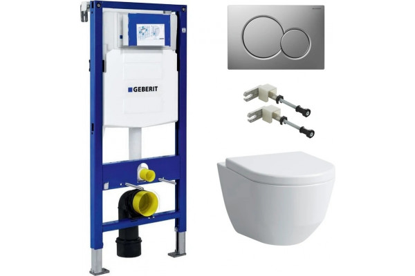 Комплект Система инсталляции для унитазов Geberit Duofix UP320 111.300.00.5 + Унитаз подвесной Laufen Pro Rimless 8.2096.6.000.000.1 без ободка + Кнопка смыва Geberit Sigma 01 115.770.46.5 матовый хром + Комплект крепления для инсталляций Gebe цвет белый,