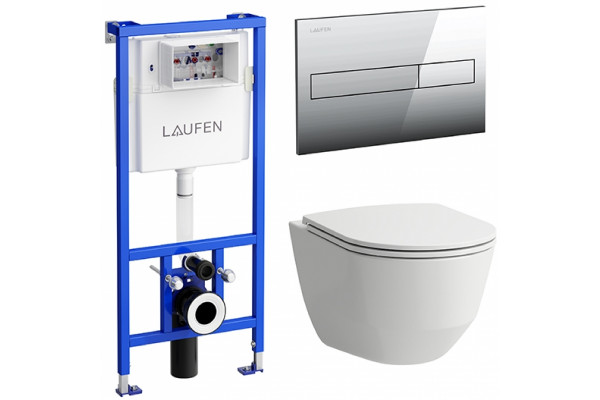 Комплект Laufen 8.6996.6.000.000.R унитаз безободковый, с микролифтом + система инсталляции с кнопкой смыва, цвет белый