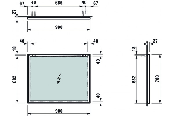Зеркало Laufen Frame 25 4.4740.5.900.144.1 90х70 прямоугольное,  в современном стиле
