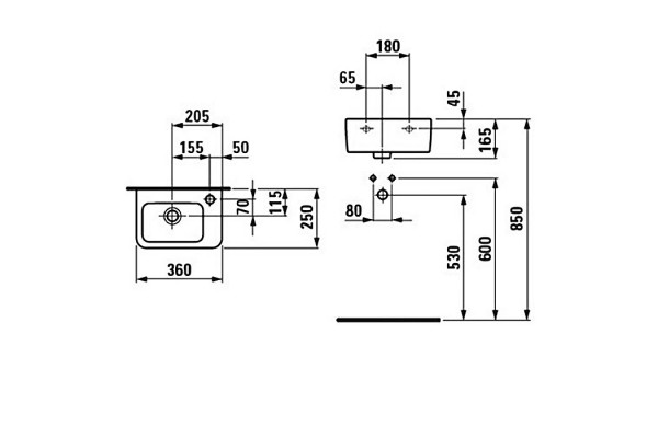Раковина подвесная Laufen Pro 35х25 цвет белый, прямоугольная, с переливом