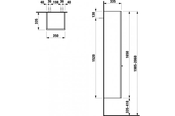 Шкаф-пенал Laufen Case 4.0202.2.075.519.1 R, мелованный дуб, подвесной, с дверками