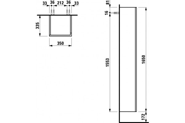 Шкаф-пенал Laufen Kartell by Laufen 4.0828.8.033.642.1 R, шиферный, подвесной, с дверками
