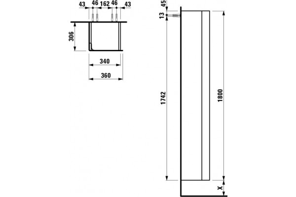 Шкаф-пенал Laufen Ino 4.2545.1.030.170.1 L, белый матовый, подвесной, с дверками