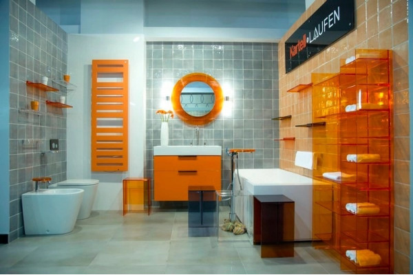 Зеркало Laufen Kartell by Laufen 80 оранжевое, с подсветкой, округлое, с розеткой