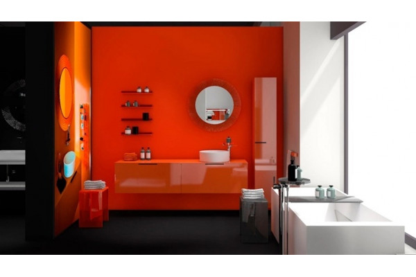 Зеркало Laufen Kartell by Laufen 80 оранжевое, с подсветкой, округлое, с розеткой