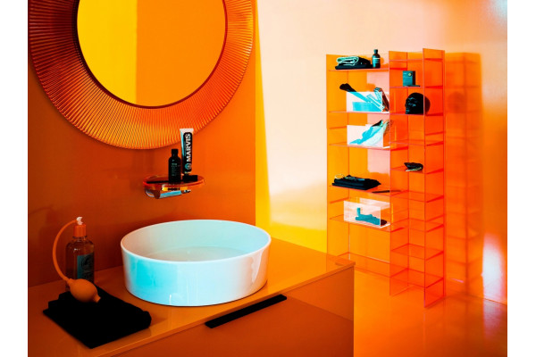 Зеркало Laufen Kartell by Laufen 80 оранжевое, с подсветкой, округлое, с розеткой