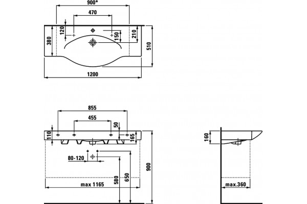 Мебельная раковина Laufen Palace 8.1170.4.000.104.R полукруглая, цвет белый