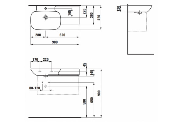 Раковина Laufen Ino 8133020001041 90 см, полочка справа, цвет белый, с переливом