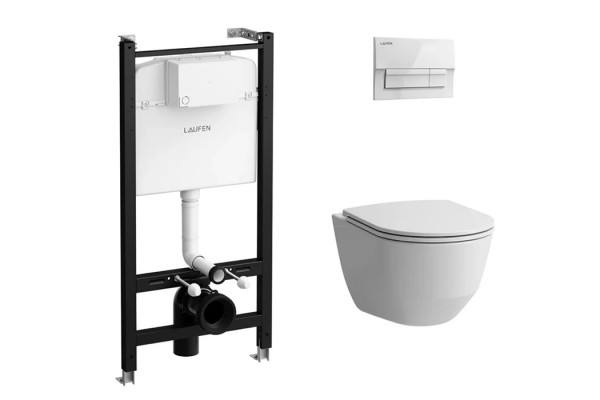 LAUFEN Pro Унитаз подвесной безободковый смыв Rimless с инсталляционной системой сиденье с микрол тонкое панель смыва белая (АКЦИЯ со склада!) Z.RU93.0.761.6