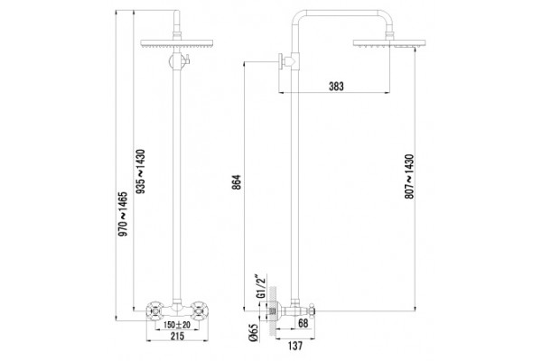 Душевая стойка Lemark Standard для душа хром, штанга 146.5 см, 1 режим