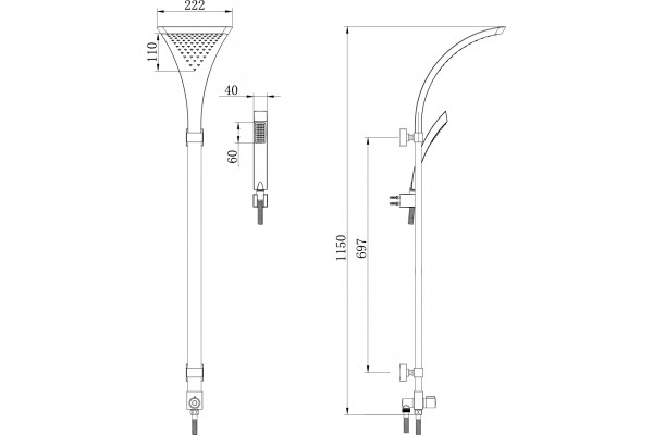 Душевая стойка Lemark LM8807C хром, штанга 115 см, шланг 150 см
