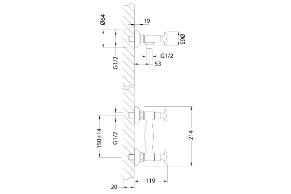 Смеситель Lemark Flora LM0103C для душа двухвентильный, хром