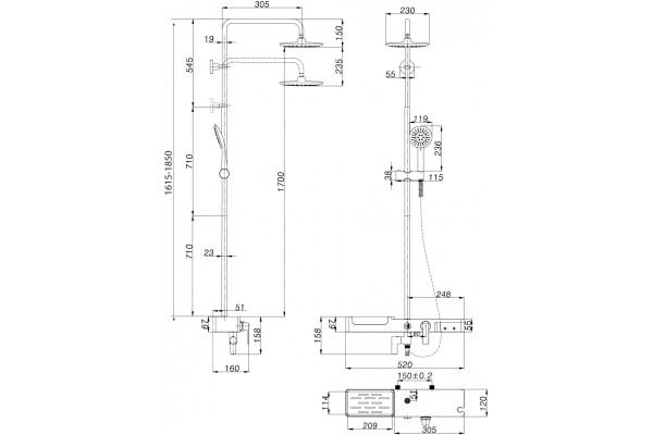 Душевая стойка Lemark Tropic LM7007C хром, штанга 200.8 см, шланг 200 см
