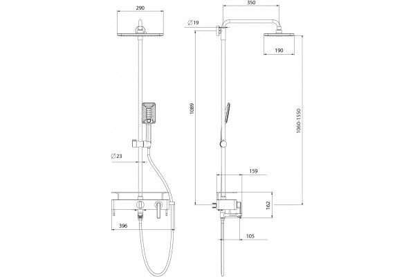 Душевая стойка Lemark Mista LM6462WG штанга 165 см, шланг 150 см, 3 режима