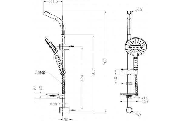 Душевой гарнитур Lemark LM8072C хром, штанга 76 см, шланг 150 см