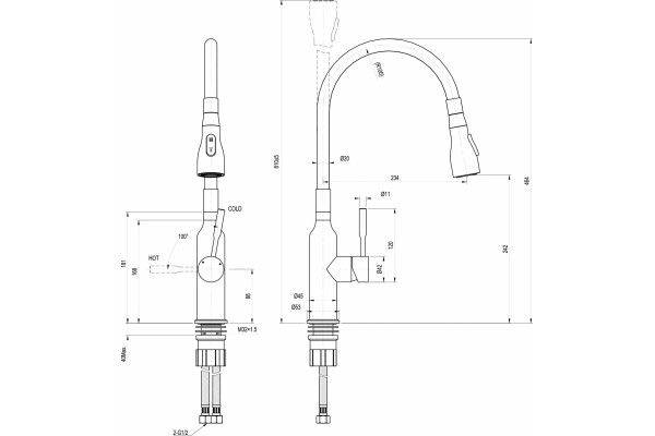 Смеситель Lemark Expert LM5082S-Blue для кухонной мойки однорычажный, высота излива 24.2 см