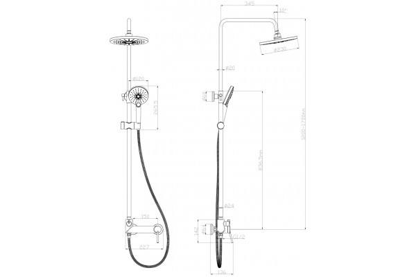 Душевая стойка Lemark Minima LM3860C хром, штанга 170 см, шланг 150 см