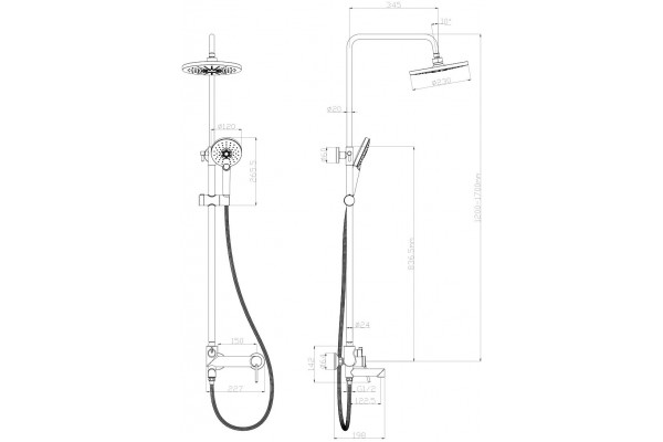 Душевая стойка Lemark Minima LM3862C хром, штанга 170 см, шланг 150 см