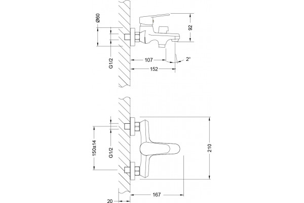 Смеситель Lemark Point LM0314C для ванны с душем, однорычажный, хром
