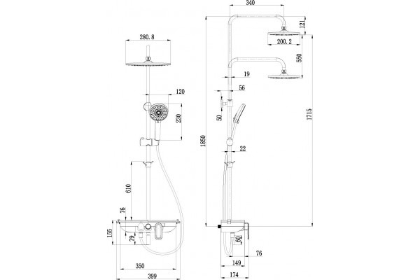 Душевая стойка Lemark Tropic LM7012C хром штанга 196.25 см, шланг двойная оплетка, металлический 150 см