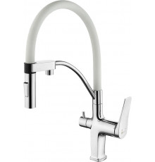 Смеситель Lemark Comfort LM3074C-White для кухонной мойки, хром/белый, однорычажный, высота излива 20.6 см