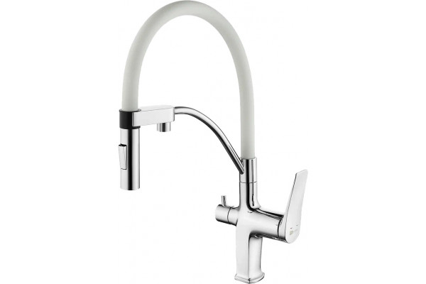 Смеситель Lemark Comfort LM3074C-White для кухонной мойки, хром/белый, однорычажный, высота излива 20.6 см