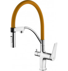 Смеситель Lemark Comfort LM3074C-Orange для кухонной мойки, хром/оранжевый, однорычажный, высота излива 20.6 см
