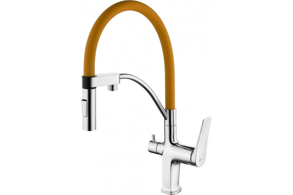 Смеситель Lemark Comfort LM3074C-Orange для кухонной мойки, хром/оранжевый, однорычажный, высота излива 20.6 см