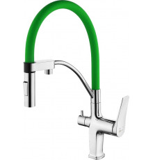 Смеситель Lemark Comfort LM3074C-Green для кухонной мойки, хром/зеленый, однорычажный, высота излива 20.6 см