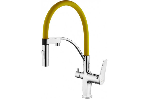Смеситель Lemark Comfort LM3074C-Yellow для кухонной мойки, хром/желтый, однорычажный, высота излива 20.6 см