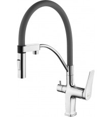 Смеситель Lemark Comfort LM3074C-Gray для кухонной мойки, хром/серый, однорычажный, высота излива 20.6 см