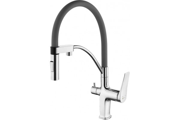 Смеситель Lemark Comfort LM3074C-Gray для кухонной мойки, хром/серый, однорычажный, высота излива 20.6 см