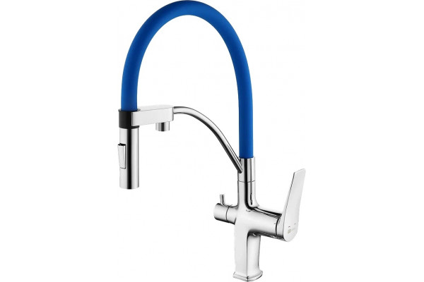 Смеситель Lemark Comfort LM3074C-Blue для кухонной мойки, хром/синий, однорычажный, высота излива 20.6 см