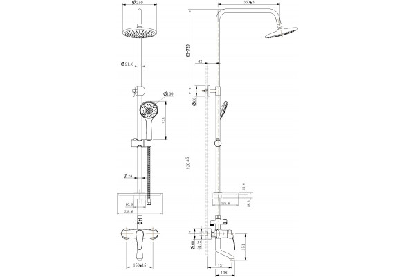 Душевая стойка Lemark Linara LM0462C хром, штанга 164 см, шланг металлический 150 см