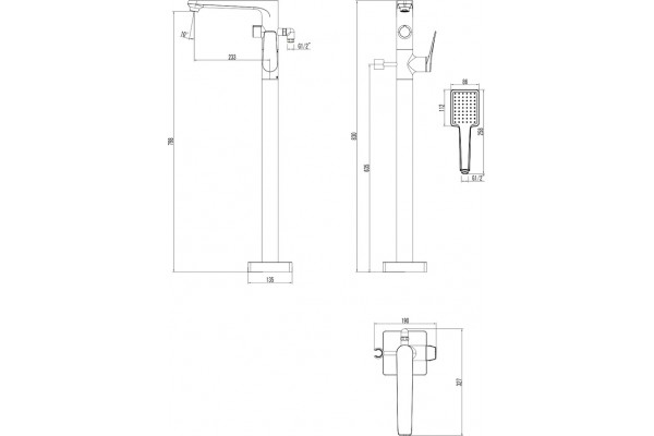 Смеситель Lemark Bronx LM3744BL напольный, для ванны с душем, черный, однорычажный, длина излива 23.3 см
