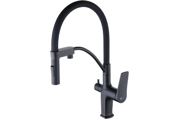 Смеситель Lemark Bronx LM3761BL для кухонной мойки, черный, однорычажный, высота излива 20.6 см